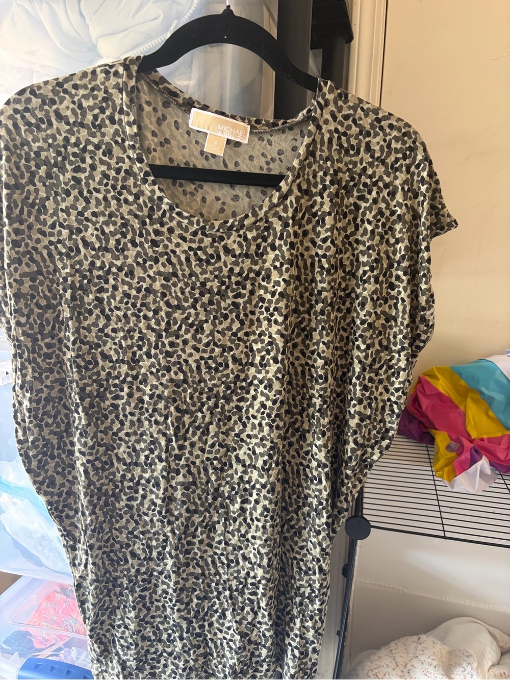 Michael Kors Cream and Green Leopard Print Short Sleeve Tunic